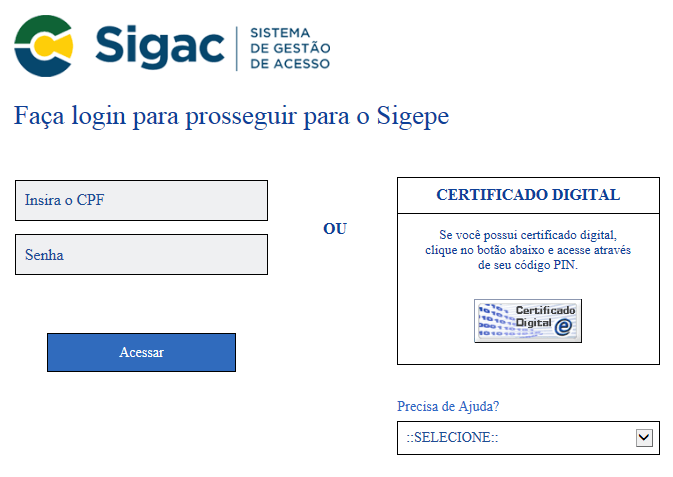 Tela inicial do portal do SIGAC