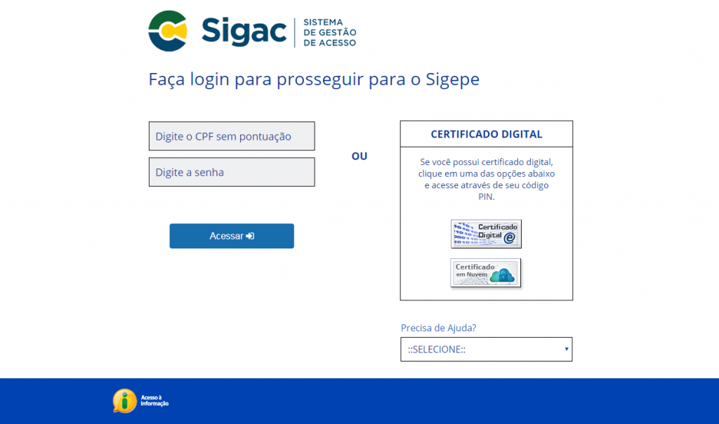 Informe de Rendimentos para IR pelo SIGEPE - Tela inicial do SIGAC