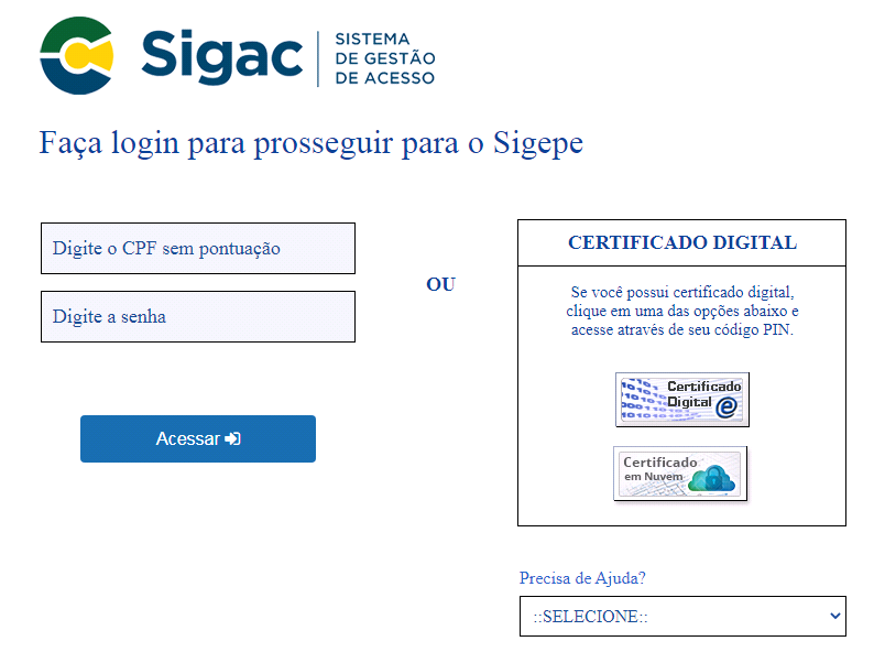 Informe de rendimentos SIAPE - Tela de acesso